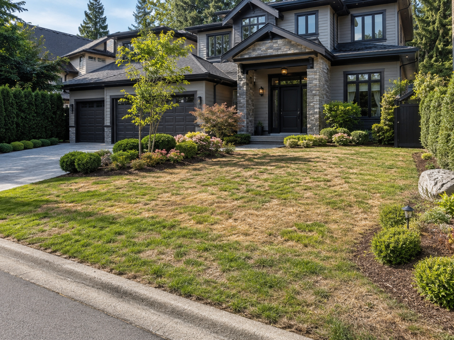 Tired, flattened artificial turf before a renewal visit